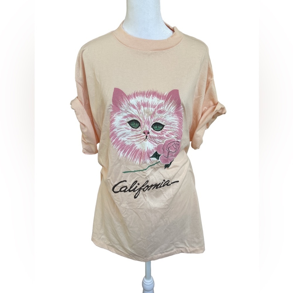 VTG 70s retro made USA Persian Cat graphic Cali souvenir tee single stitch XL